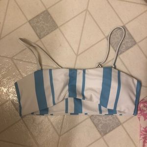 blue and white striped bikini top